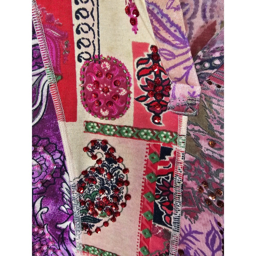 Patchwork Pattern Shirt With Sequence V- Neck Lad… - image 3